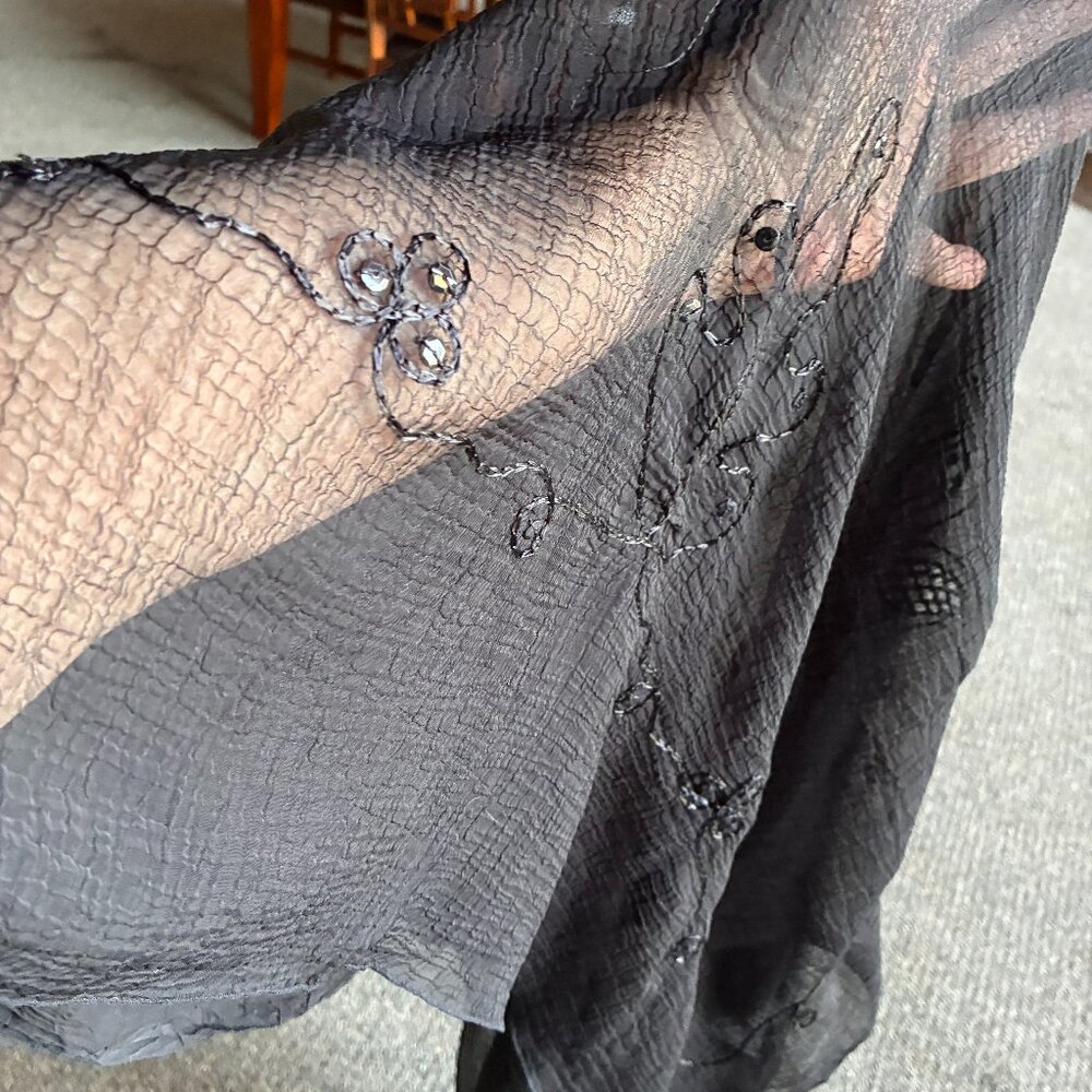 Sheer Black Sarong with Embroidery